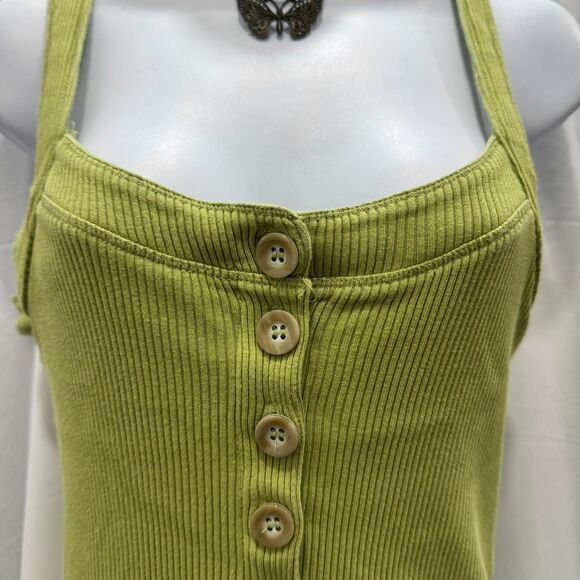 Free People Ribbed Bridgette Button Tank Top Tarragon Green Size M - Picture 3 of 8